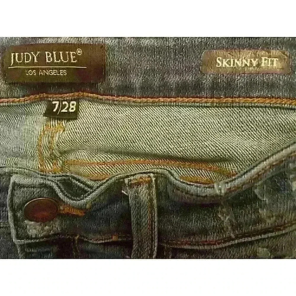 Judy Blue Skinny Fit Stretch Jeans Womens Sz 7/28 Distressed Red Flannel Plaid - Picture 7 of 7